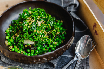 Candied Pea Salad with Massaged Kale & Udo's Greens Granola